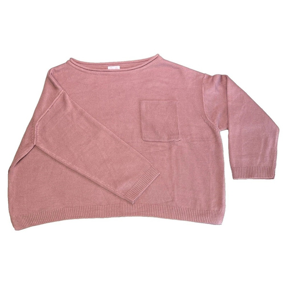 Pink Lily Oversized Sweater Womens M Dusty Rose Knit Side Slit Front Pocket